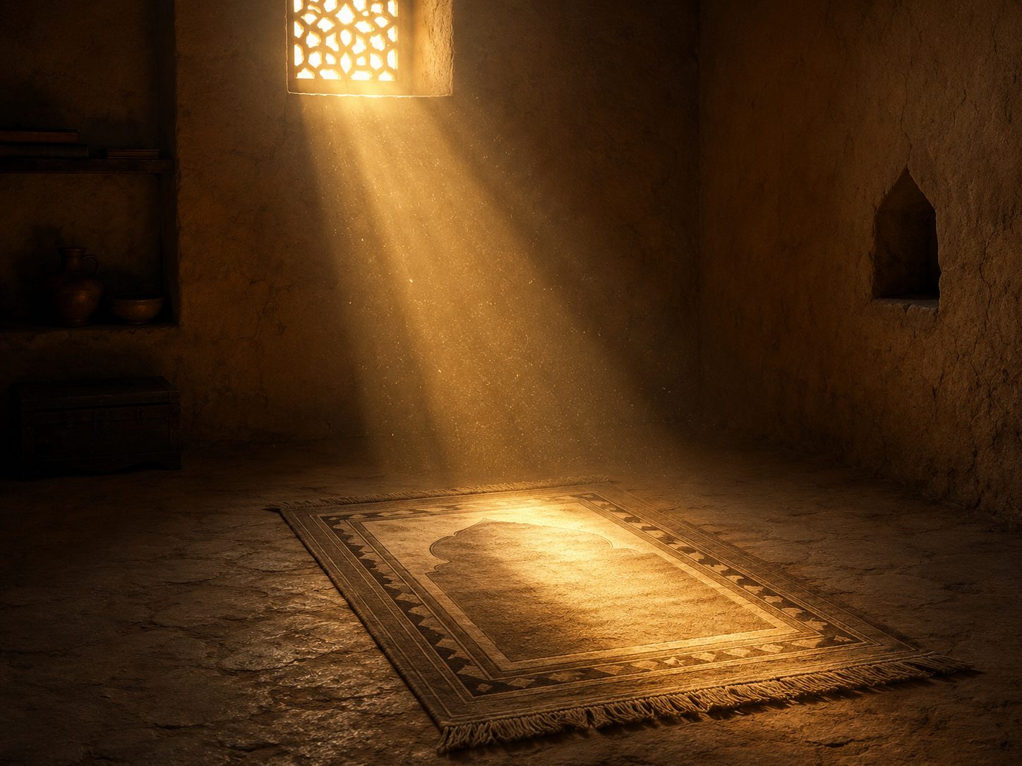 شعاع فجر ينزل على سجادة صلاة