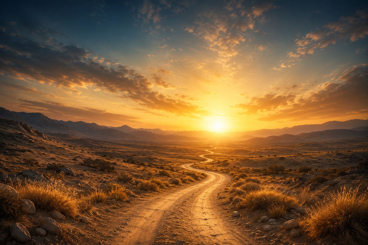 طريق متعرج نحو أفق مضيء